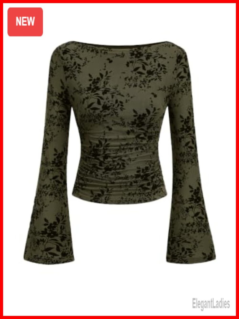 PRETTYGARDEN Women's Bell Sleeve Floral Mesh Crop Top